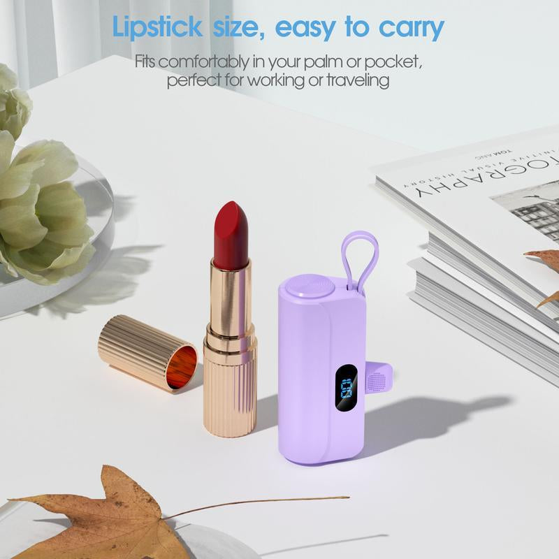 Next-Gen Mini Capsule 6500Mah 3-In-1 Power Bank,Dual USB-C Ports - 22.5W Fast Charging, Built-In Phone Stand & Flashlight, Includes USB-C to Lightning Adapter, Digital Screen Display (Shows % Power), Compatible with Iphone 16/15/14/13/12 & Android Devices