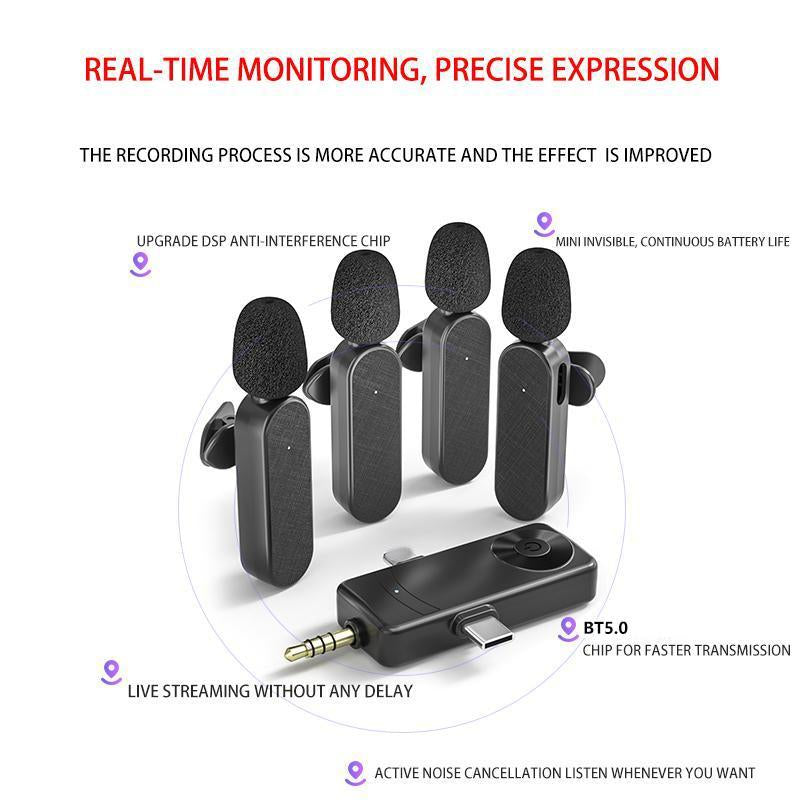 1-To-4 Portable Wireless Microphone Set, Rechargeable Wireless Microphone, Professional Wireless Microphone Set for Live Streaming & Podcasting