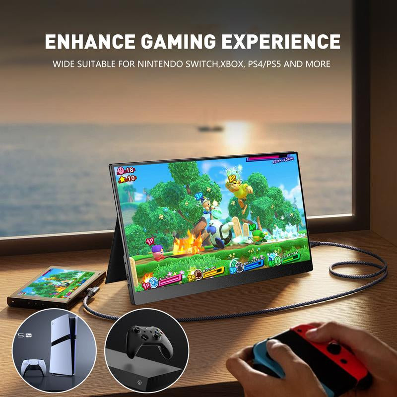 15.6'' 1080P Portable Monitor -Built-In Speakers, HDR, Ultra-Thin Bezels, Plug & Play, USB-C, Smart Case, Travel Display, Ips Screen