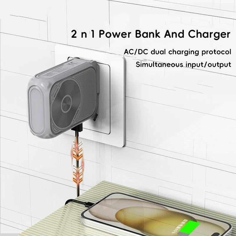 QQK Wireless Magnetic Power Bank 22.5W with Mutual Charging Cable, Phone Holder, USB-A+ AC Plug, 6-In-1 Power Bank for Smartphones and Cellphones Chargeable