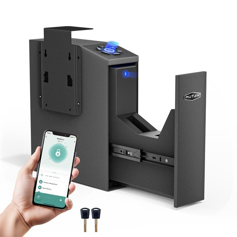 Mutak Biometric Pistol Safe with App Control – Quick Access Handgun Safe with Fingerprint, PIN Code, Key & App for Home, Nightstand, Wall, Desk, Closet Use