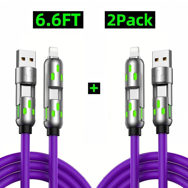 [Buy 1 Get 2 Free] 4-In-1 Multi USB Charging Cable with USB A,Type C,Lightning-Max65W Fast Charging & Data Sync for Iphone16/15,Ipad Pro, Fast Charge Usb Cable 4-In-1 Fast Breathing Light -Max 1 Usb-C Data 4 1 Charging Cable