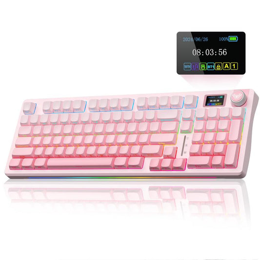 S98 Pro Wireless Mechanical with Screen & Knob 2.4Ghz/Usb-C/Bt5.0 Hot Swappable Pink Creamy Pre-Lubed Linear Switches Side Printed Pbt Keycaps Rgb Backlit Gaming Keyboards