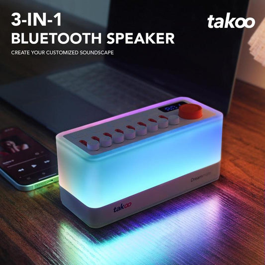 [LIVE EXCLUSIVE] Takoo White Noise - Mixable 3 in 1 Speaker - Portable Sleep Aid, Sound Machine, 8 Adjustable Nature Sounds, Bluetooth Speaker, 30-Level Night Lights, 11 LED Ambient Breathing Lights, Timer, Bedroom Gadgets, Baby, Nursing, Toddlers
