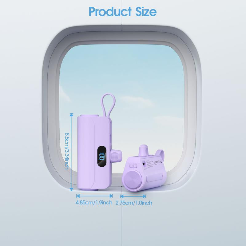 Next-Gen Mini Capsule 6500Mah 3-In-1 Power Bank,Dual USB-C Ports - 22.5W Fast Charging, Built-In Phone Stand & Flashlight, Includes USB-C to Lightning Adapter, Digital Screen Display (Shows % Power), Compatible with Iphone 16/15/14/13/12 & Android Devices