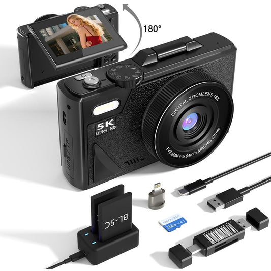2025 Portable Vintage Camera Digital Camera 5K,180°Digital Camera with Flip Screen,Camera for Vlogging,Camera Content Creator,Compact Travel Camera for Teens,Summer Gifts