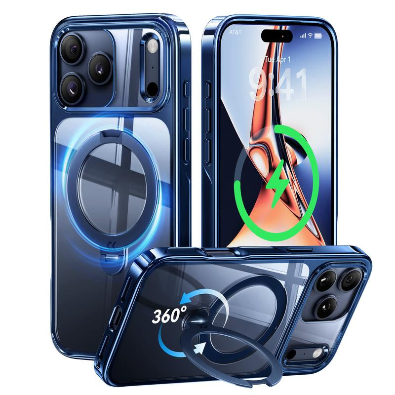 CASEKOO Clear Iphone 17 Pro Max Case, 360° Spin Built-In Magnetic Stand, Fit for Magsafe, 16FT Drop Protection, Chic Design for Iphone 17 Series
