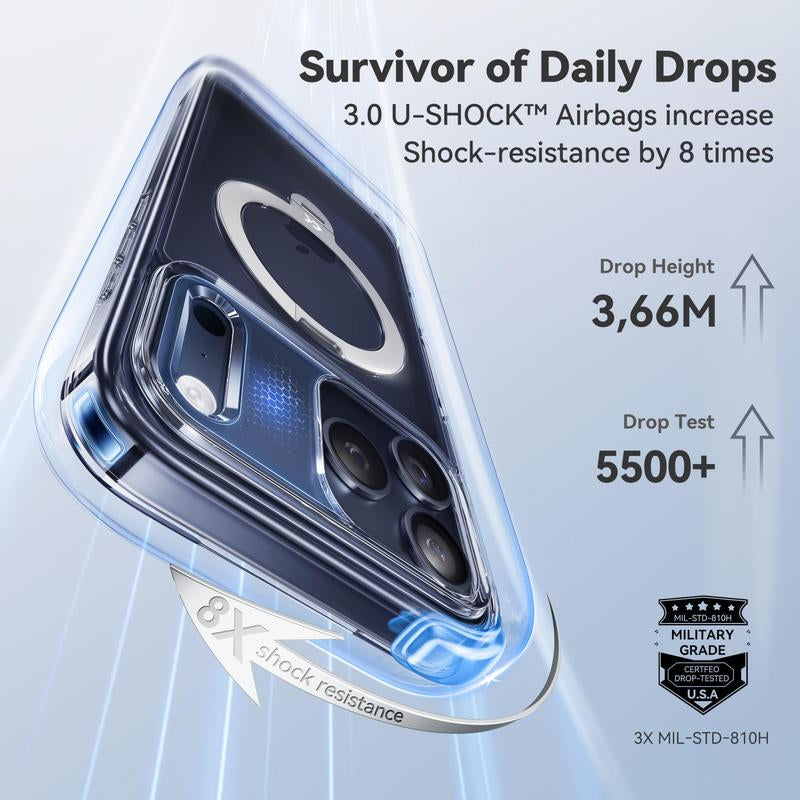 CASEKOO Clear Iphone 17 Pro Max Case, 360° Spin Built-In Magnetic Stand, Fit for Magsafe, 16FT Drop Protection, Chic Design for Iphone 17 Series