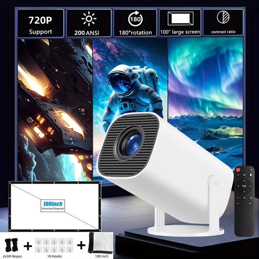 [Portable Projector] Portable 1280*720P Square Projector | 200ANSI Home Theater 180° Angle Adjustable, Wireless 5.0, Auto Correction, US Plug, Perfect for Movie Nights and Games, Ideal Gift