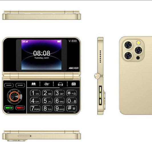 New V-899 Pro Mini Flip Mobile Phone 4.0 Inch Foldable Curved Dual-Screen Keyboard Cell Phone Portable 2G Dual SIM Mode Ultra Thin Unlocked Card Mobile Phone Gift for Elderly Seniors and Kids Students