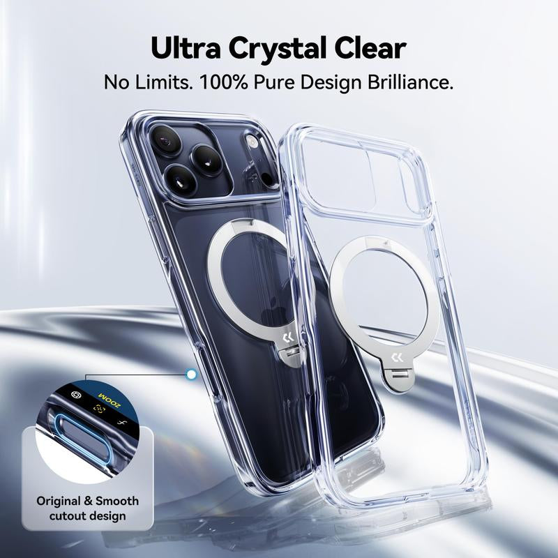 CASEKOO Clear Iphone 17 Pro Max Case, 360° Spin Built-In Magnetic Stand, Fit for Magsafe, 16FT Drop Protection, Chic Design for Iphone 17 Series