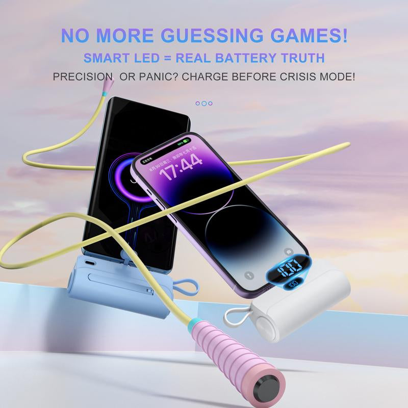 Next-Gen Mini Capsule 6500Mah 3-In-1 Power Bank,Dual USB-C Ports - 22.5W Fast Charging, Built-In Phone Stand & Flashlight, Includes USB-C to Lightning Adapter, Digital Screen Display (Shows % Power), Compatible with Iphone 16/15/14/13/12 & Android Devices