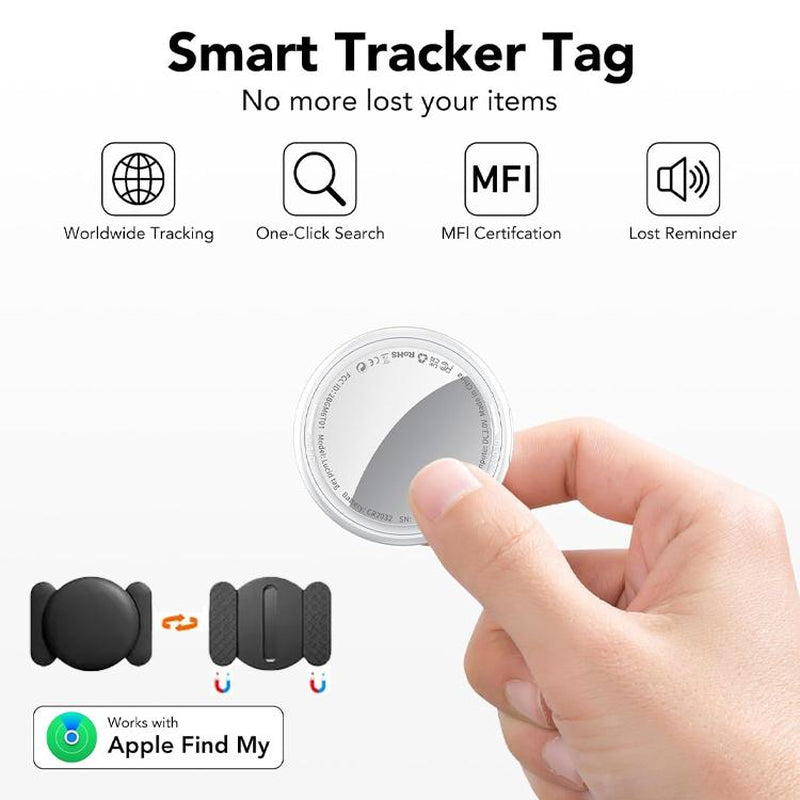 [Fall Deals] Tukio GPS Tracker for Cars & Pets - Mini Clear Design, Weatherproof Case, Anti-Lost Device, Works with Apple Find My (Ios Only), No Monthly Fees, IP67 Waterproof, Replaceable Battery