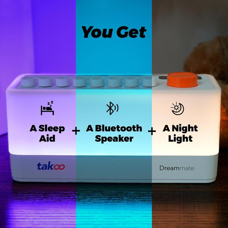 [LIVE EXCLUSIVE] Takoo White Noise - Mixable 3 in 1 Speaker - Portable Sleep Aid, Sound Machine, 8 Adjustable Nature Sounds, Bluetooth Speaker, 30-Level Night Lights, 11 LED Ambient Breathing Lights, Timer, Bedroom Gadgets, Baby, Nursing, Toddlers