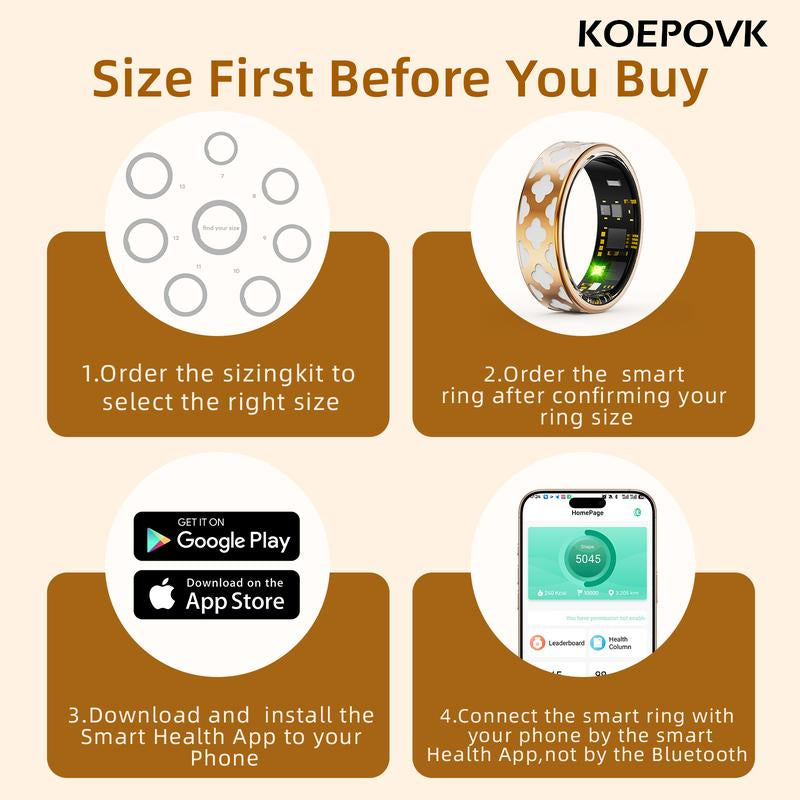 Tracking Fitness Ring,Enamel Wearable Smart Ring–Waterproof,Health Tracker,Sleep&Blood Pressure– Gift for Men,Women Gift Continuous Health Smart Sleep