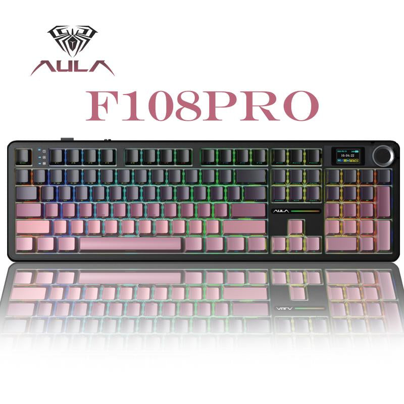 AULA F108 PRO - Wireless Mechanical Keyboard,Full Size Keyboard with 8000Mah Battery,Side Printed PBT Keycaps,Rgb Backlit Hot Swappable Custom Gaming Keyboards