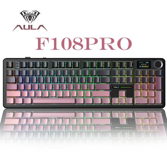 AULA F108 PRO - Wireless Mechanical Keyboard,Full Size Keyboard with 8000Mah Battery,Side Printed PBT Keycaps,Rgb Backlit Hot Swappable Custom Gaming Keyboards