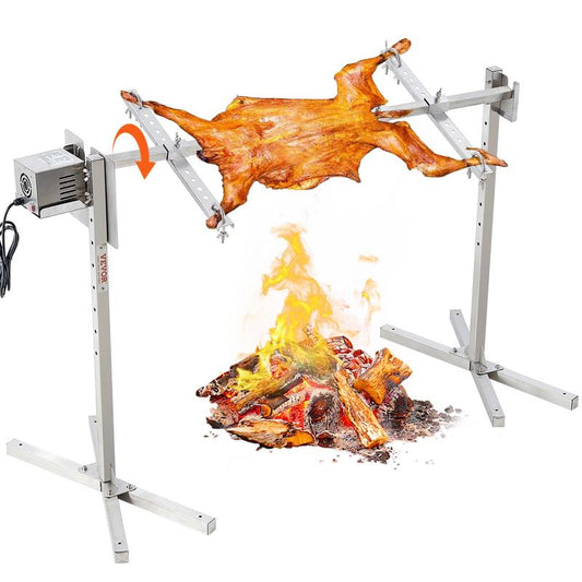 VEVOR Electric BBQ Rotisserie Grill Kit, 46 Inch 132 Lbs Capacity, Automatic 52W Motor Height Adjustable Universal Roaster Stand, Stainless Steel Grilling Kit, Spit Rod with Heat Shield for Pig Lamb