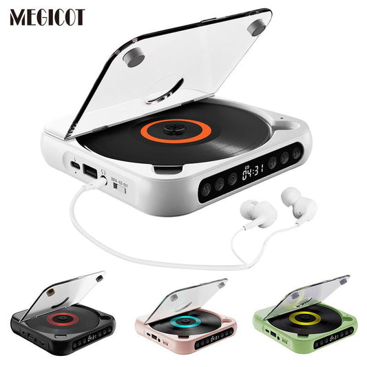 MEGICOT Portable Bluetooth CD Player Built-In Rechargeable Battery with Speaker LED Display USB Audio Port, Support Bluetooth Headset Listening Music Wireless Compact Player - Not Work with Car Bluetooth and Smartphone