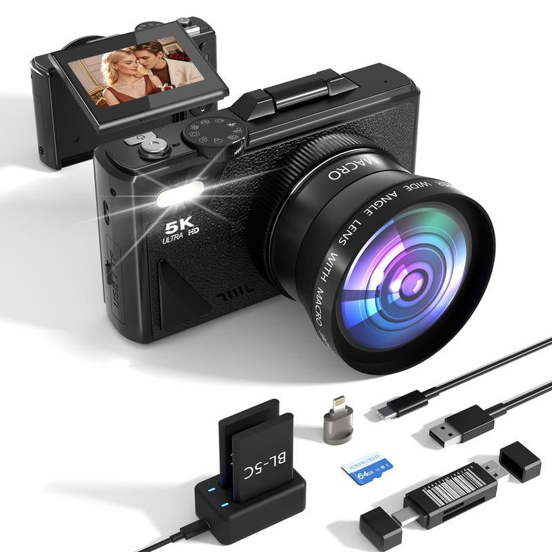 2025 Portable Vintage Camera Digital Camera 5K,180°Digital Camera with Flip Screen,Camera for Vlogging,Camera Content Creator,Compact Travel Camera for Teens,Summer Gifts