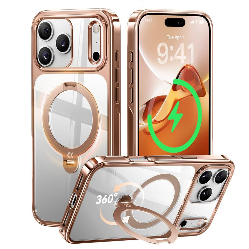 CASEKOO Clear Iphone 17 Pro Max Case, 360° Spin Built-In Magnetic Stand, Fit for Magsafe, 16FT Drop Protection, Chic Design for Iphone 17 Series