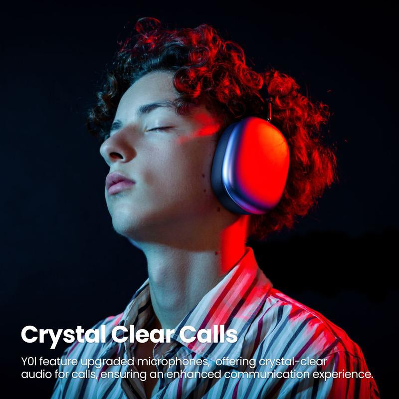 Y01 Over-Ear Bluetooth 5.3 Headphones, 48H Playtime, Noise Reduction, Hi-Res Sound, Foldable Design, with Mic for Ios/Android/Pc