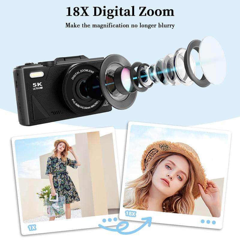 2025 Portable Vintage Camera Digital Camera 5K,180°Digital Camera with Flip Screen,Camera for Vlogging,Camera Content Creator,Compact Travel Camera for Teens,Summer Gifts