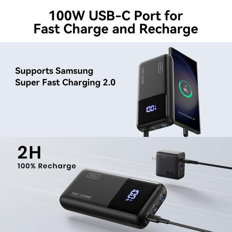 INIU 25000Mah 100W Power Bank USB C Laptop Portable Charger, PD QC Fast Charging 3-Output External Battery Pack for Laptop Macbook Dell XPS Ipad Tablet Steam Deck Iphone 17 16 15 14 13 12 Pro Samsung Macbook Ipad Switch 2 Etc Chargeable Smartphone Device