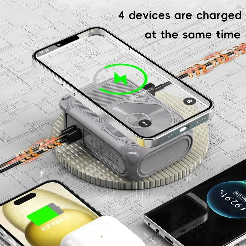 QQK Wireless Magnetic Power Bank 22.5W with Mutual Charging Cable, Phone Holder, USB-A+ AC Plug, 6-In-1 Power Bank for Smartphones and Cellphones Chargeable
