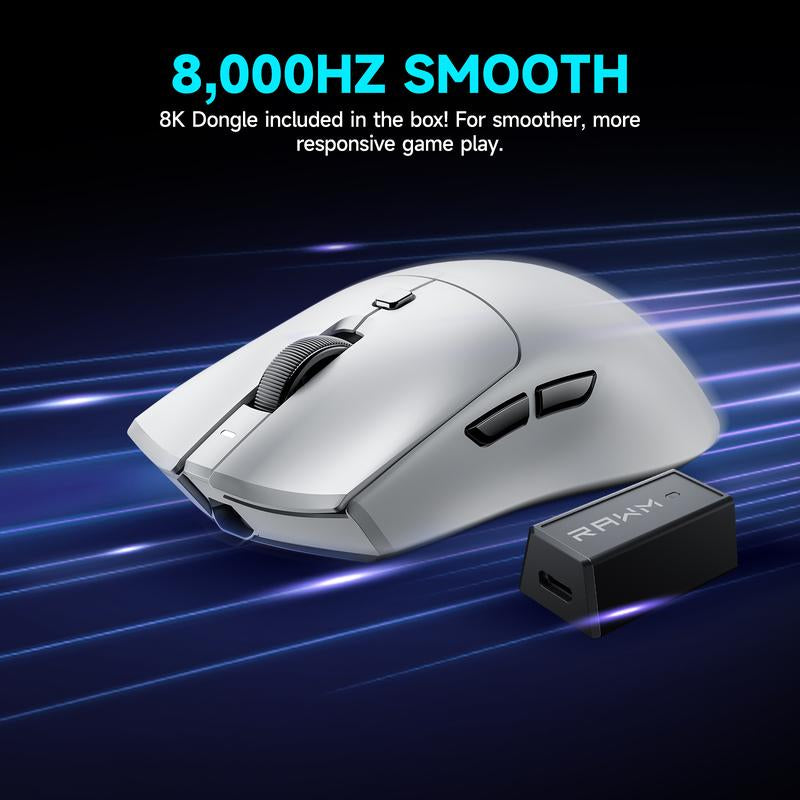 RAWM MH01 PRO 8K Wireless Gaming Mouse, PAW3950 30000DPI, MCU Nordic 52840, up to 165H Battery Life, Esports & FPS Gaming Mice, 8K Dongle Included, Shipping from FBA