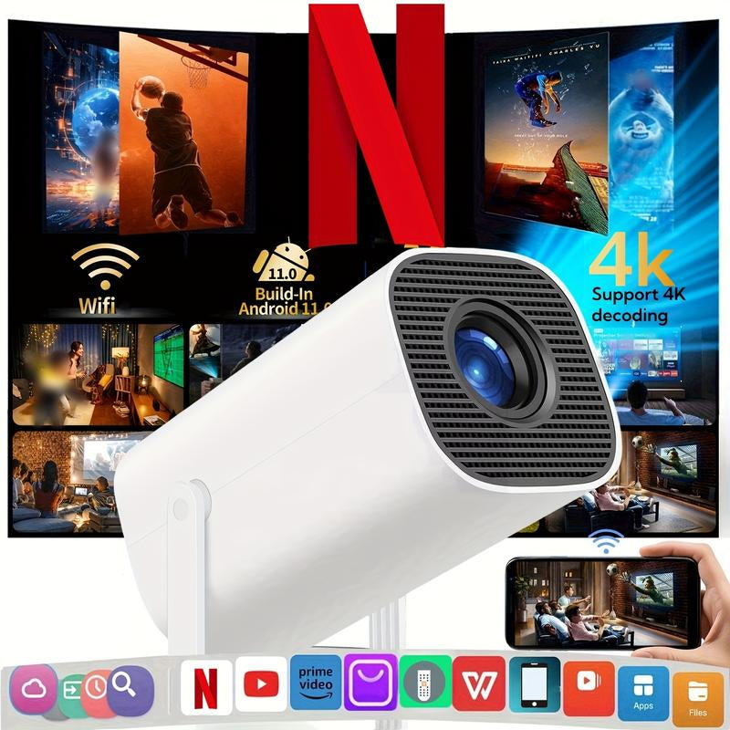 [Portable Projector] Portable 1280*720P Square Projector | 200ANSI Home Theater 180° Angle Adjustable, Wireless 5.0, Auto Correction, US Plug, Perfect for Movie Nights and Games, Ideal Gift