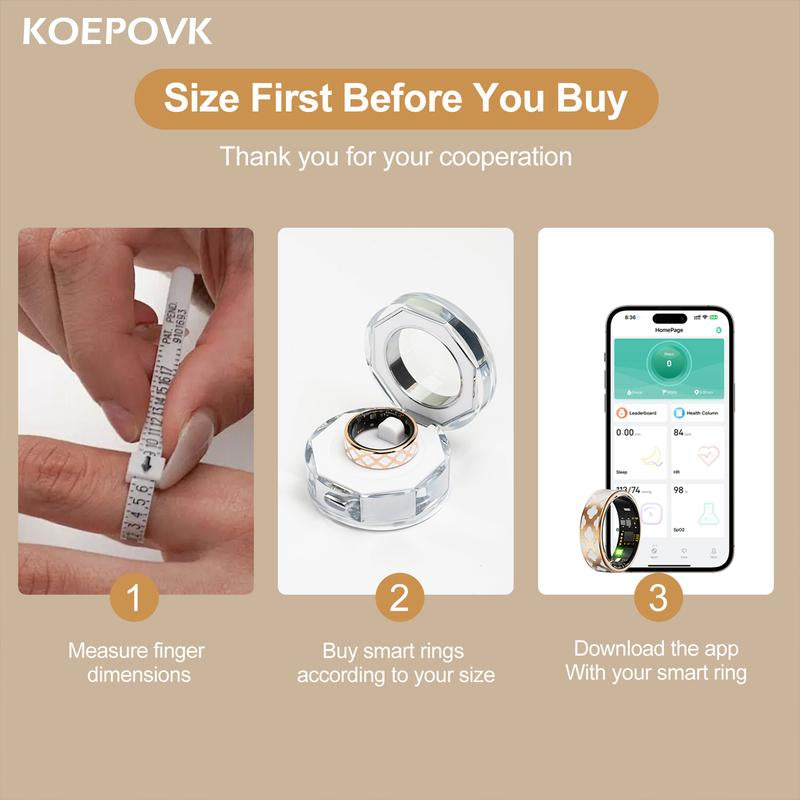 Tracking Fitness Ring,Enamel Wearable Smart Ring–Waterproof,Health Tracker,Sleep&Blood Pressure– Gift for Men,Women Gift Continuous Health Smart Sleep