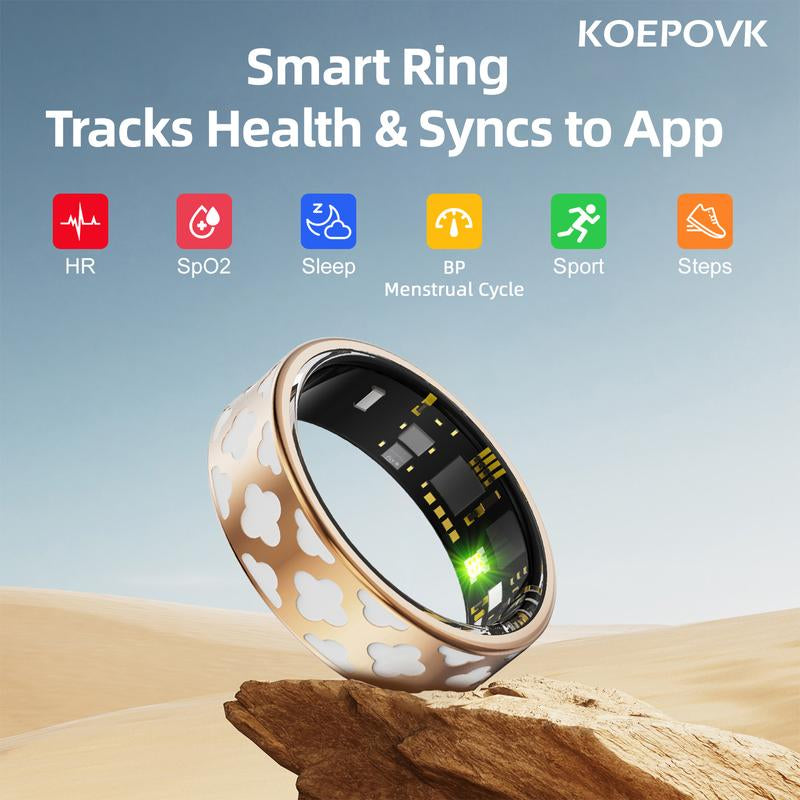 Tracking Fitness Ring,Enamel Wearable Smart Ring–Waterproof,Health Tracker,Sleep&Blood Pressure– Gift for Men,Women Gift Continuous Health Smart Sleep