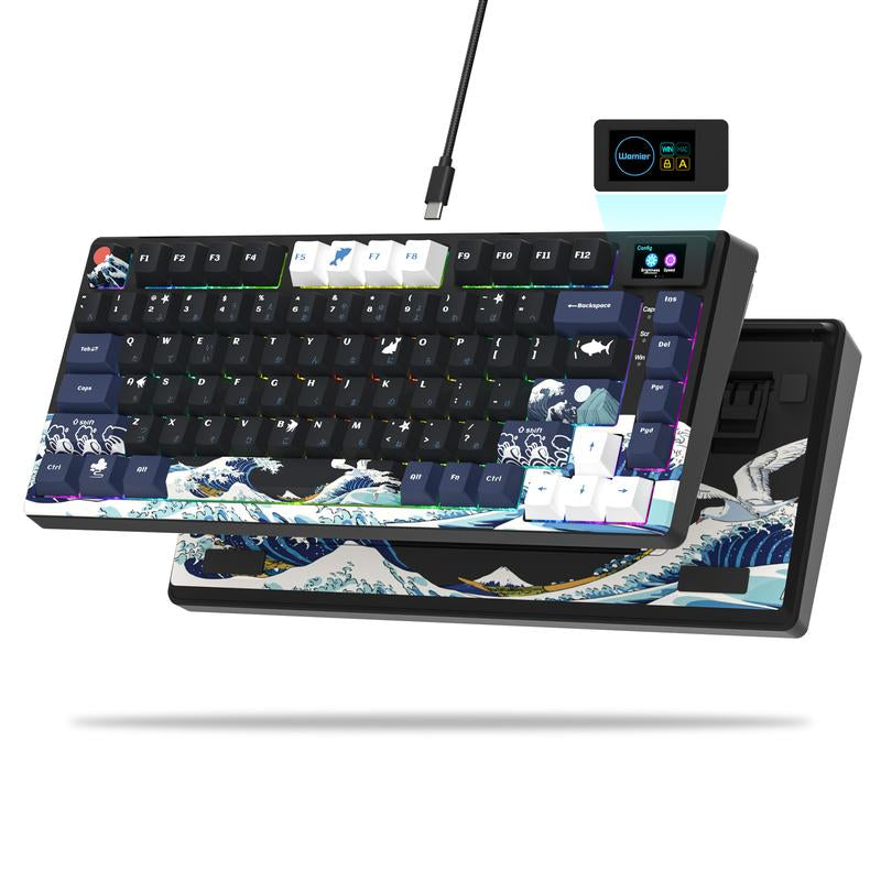 Womier S-K80 75% Keyboard with Color Multimedia Display Mechanical Gaming Keyboard, Wired Hot Swappable Keyboard, Gasket Mount RGB Custom Keyboard, Pre-Lubed Stabilizer for Mac/Win, Black Kanagawa Desk Office Accessories Budget