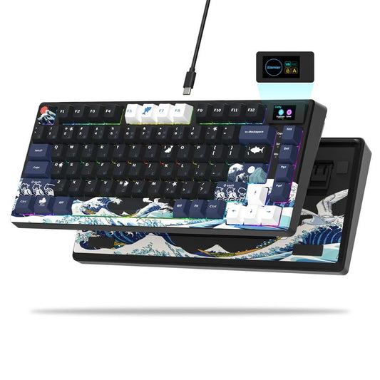 Womier S-K80 75% Keyboard with Color Multimedia Display Mechanical Gaming Keyboard, Wired Hot Swappable Keyboard, Gasket Mount RGB Custom Keyboard, Pre-Lubed Stabilizer for Mac/Win, Black Kanagawa Desk Office Accessories Budget