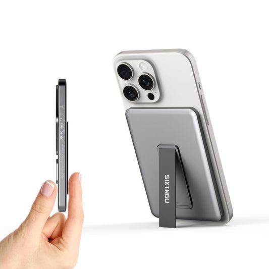 Magnetic Slim Portable Charger with Stand, Folding 5000Mah Wireless Power Bank, for Smartphone Compact, Foldable, Chargeable, Electronics Accessories Charging
