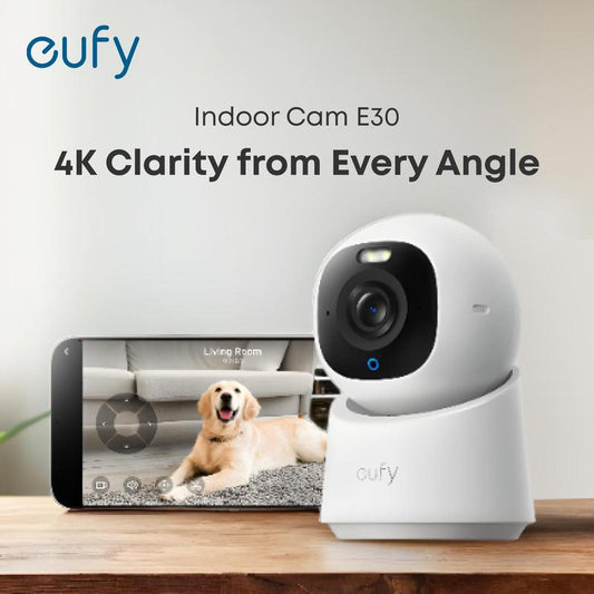 【Upgrade C220】Eufy Indoor Cam E30, Latest Generation, 4K UHD Security Camera, 360 Pan-Tilt, Color Night Vision, AI Detection for Human/Pet/Audio/Crying, Human/Pet Auto Tracking, Works with Homekit