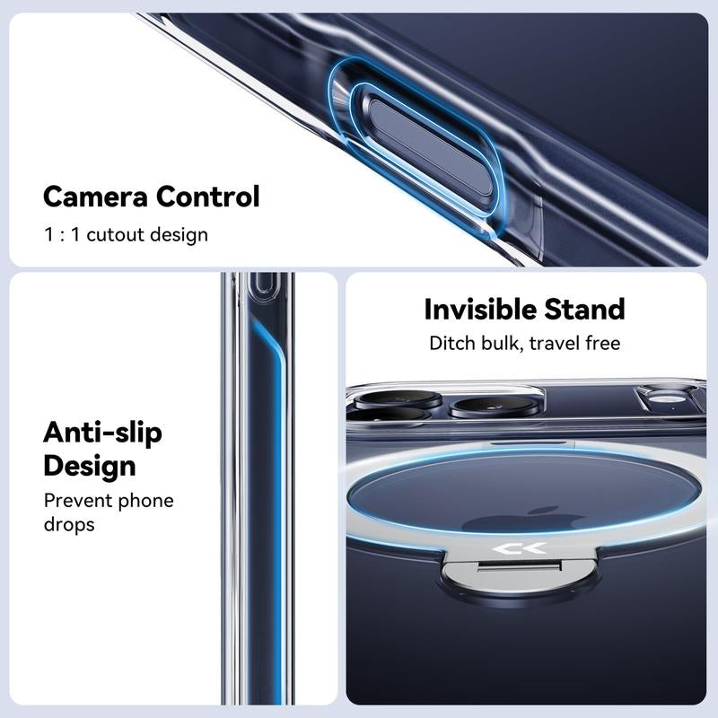 CASEKOO Clear Iphone 17 Pro Max Case, 360° Spin Built-In Magnetic Stand, Fit for Magsafe, 16FT Drop Protection, Chic Design for Iphone 17 Series