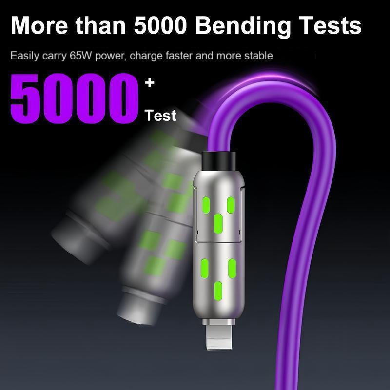 [Buy 1 Get 2 Free] 4-In-1 Multi USB Charging Cable with USB A,Type C,Lightning-Max65W Fast Charging & Data Sync for Iphone16/15,Ipad Pro, Fast Charge Usb Cable 4-In-1 Fast Breathing Light -Max 1 Usb-C Data 4 1 Charging Cable
