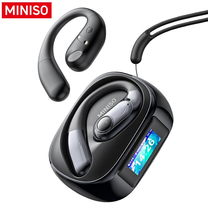 MINISO MS193 True Wireless Earphones,Lcd Full Color Display Charging Case,Ows Open Ear Headphones Waterproof Bluetooth Earbuds,Support Playing Music Gaming