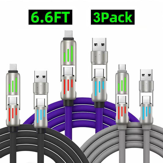 [Buy 1 Get 2 Free] 4-In-1 Multi USB Charging Cable with USB A,Type C,Lightning-Max65W Fast Charging & Data Sync for Iphone16/15,Ipad Pro, Fast Charge Usb Cable 4-In-1 Fast Breathing Light -Max 1 Usb-C Data 4 1 Charging Cable