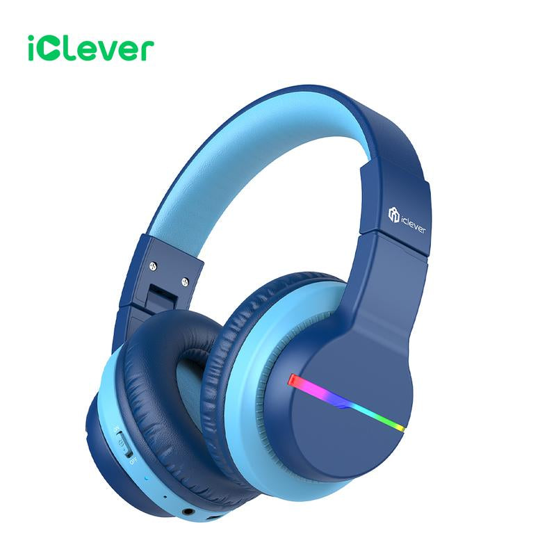 Iclever Kids BTH12 Bluetooth Headphones with 4 Colorful LED Lights Modes Volume Limited 55H Playtime Built-In Mic for Ipad Tablet Audio Headset
