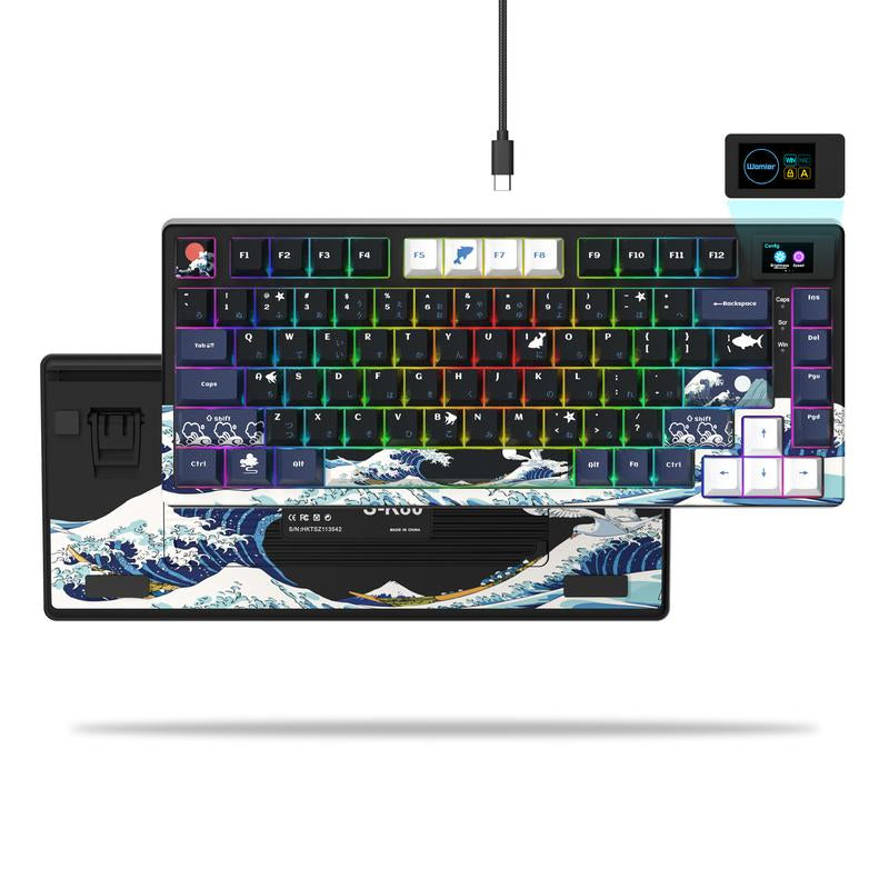 Womier S-K80 75% Keyboard with Color Multimedia Display Mechanical Gaming Keyboard, Wired Hot Swappable Keyboard, Gasket Mount RGB Custom Keyboard, Pre-Lubed Stabilizer for Mac/Win, Black Kanagawa Desk Office Accessories Budget